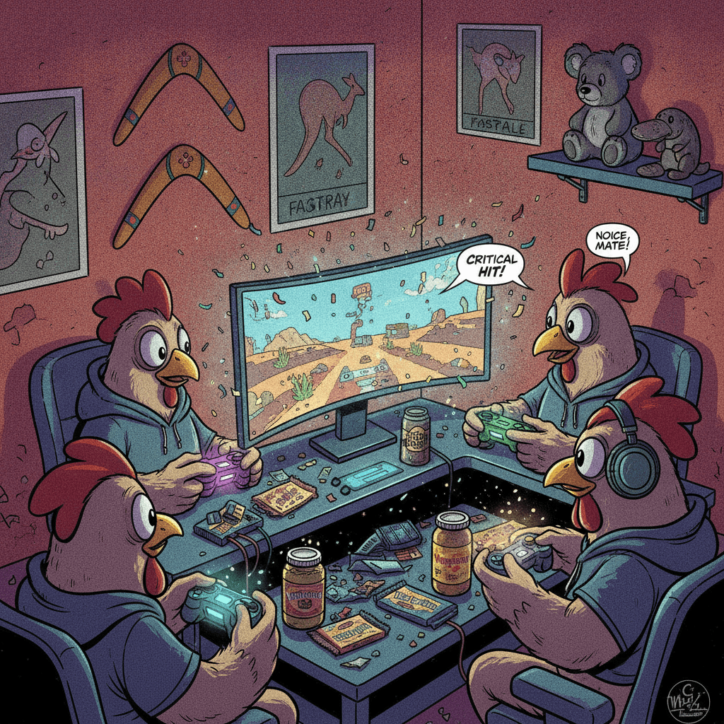 Chickens gaming together